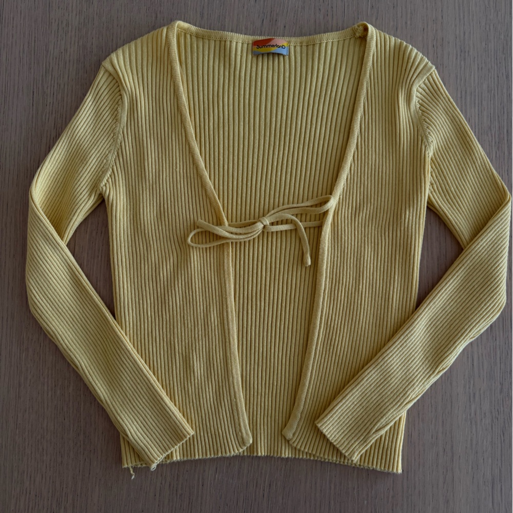 Yellow Ribbed Wrap Cardigan
